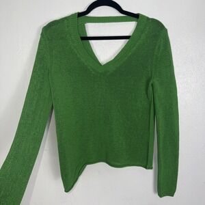 360 Sweater Asymetric Green Knit V Neck Cotton Blend Swater S